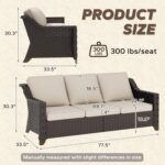 77'' Patio Sofa, All Weather Outdoor Rattan Wicker 3-Seat Sofa High Back Couch with Premium Cushions for Garden Backyard Porch(Brown/Beige) - Image 3