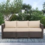 Rattaner Patio Furniture 3-seat Sofa Wicker Outdoor Furniture Outdoor Couch Deep Seat Hight Backrest Waterproof Cover Anti-Slip Cushions, Khaki - Image 2