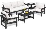 SERWALL HDPE Patio Furniture Set, 7-Piece Outdoor Sectional Sofa Set, All Weather Outdoor Couch Set for Deck, Lawn, Black Frame with Khaki Cushion - Image 2