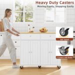 SUNLEI Kitchen Island with Storage, Rolling Kitchen Island Cart with Wheels & Drop Leaf & Towel Rack & 2 Drawers, Portable Island Table for Kitchen, White - Image 5