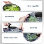 Stainless Steel Salad Spinner, 4.2 Qt Vegetable Washer, BPA-Free Lettuce Dryer with Crank Design, Dishwasher Safe, Non-Slip Base - Transparent Lid - Image 6