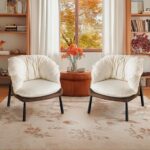 Velvet Accent Chair Modern Barrel Chair with Metal Legs Comfy Armchair Accent Reading Chair for Living Room/Bedroom/Study Room/Home Office,Beige & Brown - Image 6