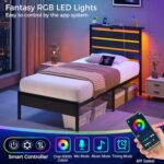 Rolanstar Bed Frame Twin Size with USB Charging Station, LED Bed Frame with Wood Storage Headboard, Black Metal Platform Bed with Under Bed Storage, No Box Spring Needed, Noise Free - Image 4