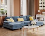 Furmax Sectional Couches for Living Room, U-Shaped Sofa Couch with Linen Fabric, 4 Seat Sofa Set with Double Chaise for Apartment (Fabric, Light Blue) - Image 8