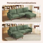 Vesgantti 97" Modular Sectional Sofa Green, L-Shaped Couch with Movable Ottoman, Comfy Corduroy Couch with Spring Cushion, Modular Sofa with Deep Seat for Living Room, Bedroom and Apartment - Image 4