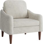 JUMMICO Corduroy Fabric Club Chair, Accent Barrel Chair, Furry Sherpa Elegant Armchair with Cozy Soft Padded, Suitable for Reception Room Bedroom Living Room Office (Beige) - Image 2