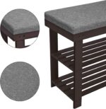 SONGMICS Bamboo Shoe Bench, 3-Tier Shoe Rack Organizer for Entryway, Living Room, Bench Seat Holds Up to 300 lb, 11.9 x 28.3 x 19.2 Inches, Rustic Walnut and Slate Gray ULBS604CG - Image 7