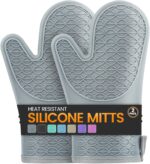 Silicone Oven Mitts, Heat Resistant 2PCS Oven Mitts with Soft Cotton Lining, Waterproof Non-Slip Grip Oven Glove, Kitchen Potholder Mits for BBQ, Baking, Cooking, 12.5 Inch - Grey - Image 2