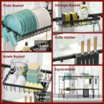 Over The Sink Dish Drying Rack - Adjustable 2 Tier Large Capacity Stainless Steel Drainer with Cutlery & Utensil Holders, Kitchen Storage & Organization, 30"-33.9" L x 11" W x 21.5" H, Black - Image 7
