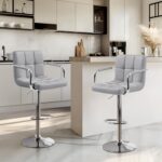 Yaheetech Bar Stools Set of 2, PU Leather Adjustable Swivel Barstools, Hydraulic Kitchen Counter Height Bar Chairs with Armrest and Back for Kitchen, Dining Room, Light Grey - Image 3