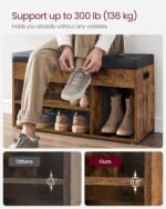 VASAGLE CUSTOS Collection - Storage Bench with Cushion, Shoe Bench, Padded Seat, Hidden Storage, Entryway, Hold up to 300 lb, 11.8 x 31.5 x 17.3 Inches, Rustic Brown and Ink Black ULHS30BX - Image 7