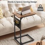 Fixwal C Shaped End Table Adjustable Height Side Table for Couch, TV Tray with Storage Bag Slide Under Sofa Small Tables for Living Room, Bedroom & Office, Rustic Brown - Image 5