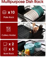 Stainless Steel Dish Drying Rack for Kitchen Counter, Sink Organization and Storage Essentials with Silverware & Utensil Holder, Home and Apartment Decor, 12''W x 15.6''L, Black - Image 8