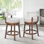 COLAMY Swivel Bar Stool Set of 2, Modern Swivel Barstool with Back, Counter Height Bar Stools, 25 Inch Upholstered Wood Barstool for Kitchen Island Dining Room Bar, Beige - Image 4