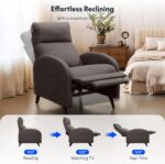 Softa Recliner Chair for Adults, Small Fabric Reclining Chair with Side Pockets, Adjustable Home Theater Seating Modern Armchair with Extended Footrest for Living Room, Brown - Image 4
