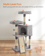 Feandrea Cat Tower, Cat Tree for Indoor Cats, 45.3-Inch Cat Condo with Scratching Post, Ramp, Perch, Spacious Cat Cave, for Kittens, Elderly Cats, Adult Cats, Small Space, Light Gray UPCT141W01 - Image 3