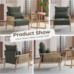 Karl home Cozy Chenille Accent Chair with Lumbar Pillow & Rattan Arms Modern Lounge Chair for Living Room, Bedroom, Reading Nook, Green - Image 6