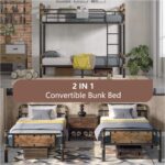 2 IN 1 Metal Bunk Bed Twin Over Twin, Convertible Twin Bunk Beds into 2 Individual Twin Size Bed for Kids Adults, 14.8" High Guard Rail,Space-Saving No Box Spring Needed Easy Assembly (Vintage Brown) - Image 4