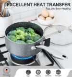 MICHELANGELO Sauce Pan with Lid, 1 Quart Saucepan with Lid Granite, Non Stick Sauce Pan with Stainless Steel Handle, 1 Qt Saucepan with Nonstick Coating, Grey - Image 6