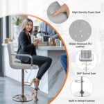 Yaheetech Bar Stools Set of 2, PU Leather Adjustable Swivel Barstools, Hydraulic Kitchen Counter Height Bar Chairs with Armrest and Back for Kitchen, Dining Room, Light Grey - Image 6