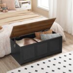 HOOBRO Storage Bench, 39.3" Retro Wooden Storage Chest, Wooden Storage Trunk, Toy Chest with Lift Top, Multifunctional Entryway Organizer, for Entryway, Living Room, Black and Walnut BH141CW01 - Image 5