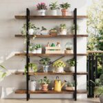 Heavy Duty 5-Tier Industrial Bookcase, 47" Wide Wood Bookshelf for Home Office, 120lbs Shelf Capacity, Rustic Open Shelving Display with Reinforced Horizontal Shelf for Living Room Bedroom - Image 7