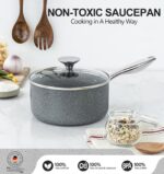 MICHELANGELO Sauce Pan with Lid, 1 Quart Saucepan with Lid Granite, Non Stick Sauce Pan with Stainless Steel Handle, 1 Qt Saucepan with Nonstick Coating, Grey - Image 4