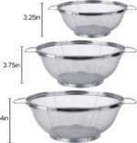 3 Pack 18/8 Stainless Steel Colander Sieves(5-Quart, 4-Quart and 3-Quart), Mesh Strainer Net Baskets with Handles & Resting Base for Strain, Drain, Rinse or Steam - Image 6