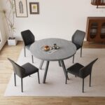 34.6'' Round Dining Table and Chairs for 4, Mid Century Modern Round Table Set, Space Saving for Apartment Kitchen Dining Room (Grey Table+4 Black Chairs) - Image 7