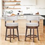 COLAMY Swivel Bar Stool Set of 2, Modern Swivel Barstool with Back, Counter Height Bar Stools, 25 Inch Upholstered Wood Barstool for Kitchen Island Dining Room Bar, Beige - Image 2