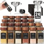 Yangbaga 24Pcs Glass Spice Jars with Labels-4OZ Wood Lid Square Spice Containers with Pepper Grinder Lids &Funnel,Seasoning Jars for Rack Cabinet Drawer - Image 2