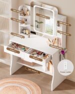 Makeup Vanity Desk with Smart LED Mirror and Power Outlet, Small Makeup Vanity Table with 2 Drawer and 5 Shelves, Dressing Table-White - Image 5
