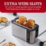 Elite Gourmet ECT-3100 Long Slot 4 Slice Toaster, Reheat, 6 Toast Settings, Defrost, Cancel Functions, Built-in Warming Rack, Extra Wide Slots for Bagels & Waffles, Stainless Steel & Black - Image 5