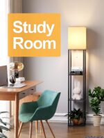 Floor Lamp with Shelves for Living Room, Shelf Floor Lamp with 3 CCT LED Bulb, Corner Display Standing Column Lamp Etagere Organizer Tower Nightstand with White Linen Shade for Bedroom, Office - Image 8