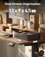 FEZIBO 48'' x 24'' Height Adjustable Electric Standing Desk with Double Drawer, Home Office Stand Up Table with 4 Height-Adjustable Feets & 2 Hooks, Vintage Brown - Image 8