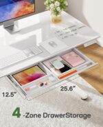 Marsail Glass Electric Standing Desk with Drawer, 40 x 24 Inches Height-Adjustable Desk, One-Piece Tempered Glass Top, Ergonomic Home Office Sit Stand Desk with 4 Preset Heights, White - Image 4