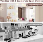 IRONCK Vanity Desk with Mirror and Lights, Small Makeup Vanity Table with 5 Drawers, Power Outlet, and Vanity Stool, 3 Lighting Colors, Dressing Table for Women Girls Bedroom, White - Image 8