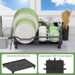Dish Drying Rack, Stainless Steel Rustproof Dish Rack for Kitchen Counter, Sturdy Dish Drainer with Drainboard, Drainage, Utensil Holder for Various Kitchenware, 16.2"(L) x 12.6"(W), Black - Image 7