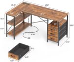 Huuger L Shaped Office Desk with Power Outlets, 47 Inch Computer Desk with 3 Drawers, Shelves, for Gaming, Corner Work, Home Office, Study, Rustic Brown - Image 4