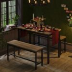 Tatub Dining Table Set for 4, 3-Piece Kitchen Table with 2 Benches, Space-Saving Dining Room Set for Breakfast Nook and Small Spaces, Grey - Image 7