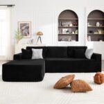 108" Boneless Couches for Living Room, Modular Sectional Sofa with Oversized Chaise, L-Shape Cloud Couch with Deep Seat, High-Density Memory Foam, No Assembly Required, Plush Corduroy Black - Image 2