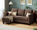 VICTONE Convertible Sectional Sofa Couch, 3 Seat L-Shaped Sofa with Linen Fabric Ottoman Small Couch for Small Apartments, Living Room and Office (Linen Fabric, Brown) - Image 5