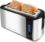 Elite Gourmet ECT-3100 Long Slot 4 Slice Toaster, Reheat, 6 Toast Settings, Defrost, Cancel Functions, Built-in Warming Rack, Extra Wide Slots for Bagels & Waffles, Stainless Steel & Black - Image 2