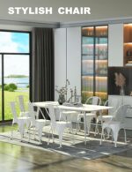 Nazhura Metal Dining Chair Farmhouse Tolix Style for Kitchen Dining Room Café Restaurant Bistro Patio, 18 Inch, Stackable, Waterproof Indoor/Outdoor (Sets of 4) (White) - Image 3