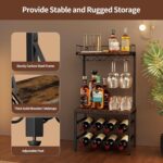 Nuovoware 3-Tier Liquor Cabinet with Wine Rack, Freestanding Liquor Stand with 8-Bottle for Mini Bar, Versatile Wine Rack Freestanding Floor with Tabletop and 8 Glass Holders, Black+Retro Brown - Image 6
