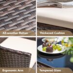 Devoko 4 Pieces Outdoor Patio Furniture Set, PE Rattan Wicker Chairs Balcony Lawn Porch Patio Furniture Sets with Beige Cushion and Table (Brown) - Image 5