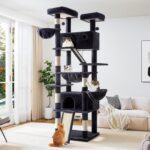 Allewie 81 Inches Tall Cat Tree/Multi-Level Large Climbing Tree House and Towers for Big Feline/Condo and Hammock/Scratching Post/Wide Base/Dark Grey - Image 2