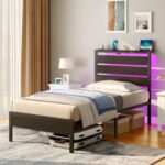 Rolanstar Bed Frame Twin Size with USB Charging Station, LED Bed Frame with Wood Storage Headboard, Black Metal Platform Bed with Under Bed Storage, No Box Spring Needed, Noise Free - Image 6