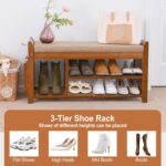 Shoe Bench with Hidden Drawer and Side Holder, 2 Tier Entryway Bench with Storage 39.4 in, Bamboo Shoe Rack with Cushion for Entryway Hallway Living Room Bedroom - Image 8