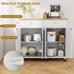 SUNLEI Kitchen Island with Storage, Rolling Kitchen Island Cart with Wheels & Drop Leaf & Towel Rack & 2 Drawers, Portable Island Table for Kitchen, White - Image 7